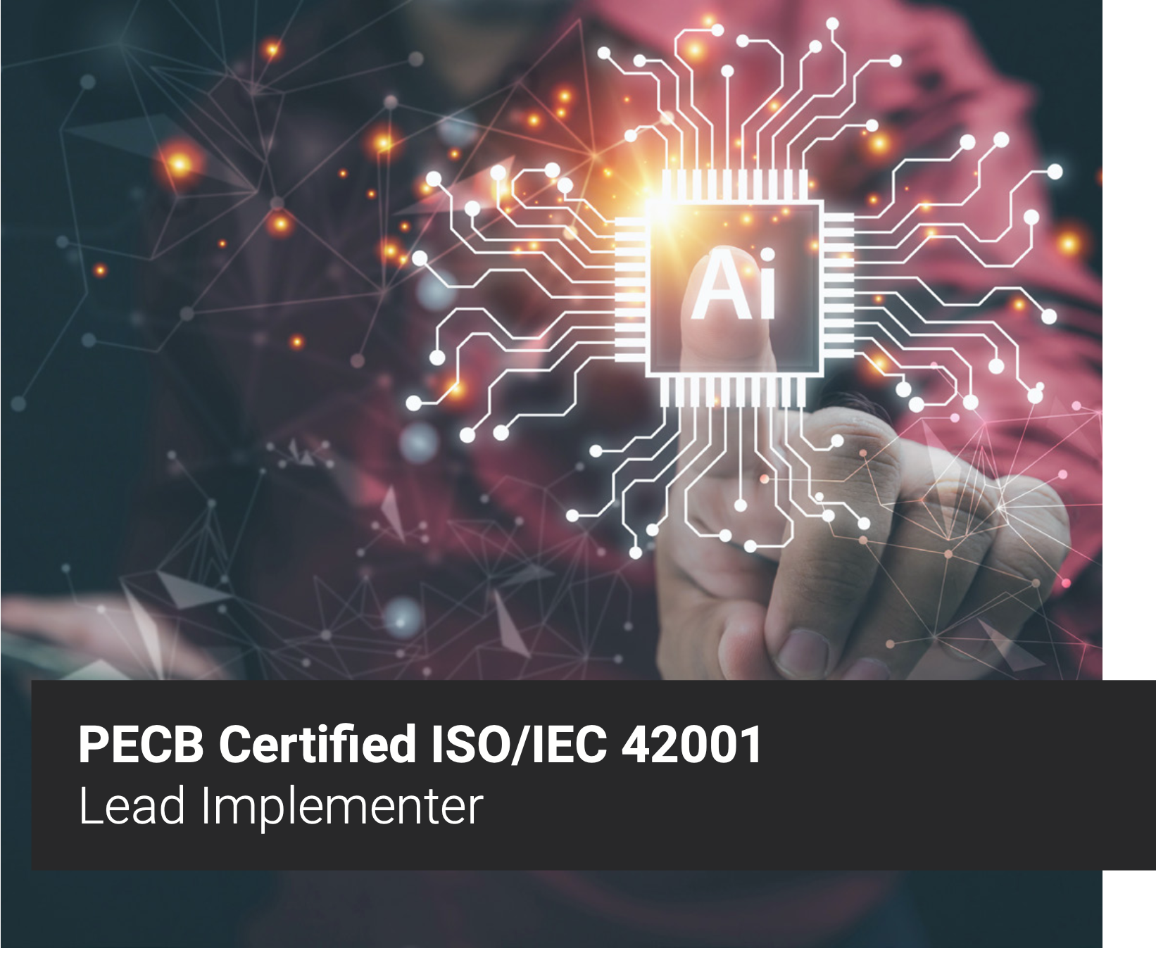 Image of Computer Chip with AI written on it and an index finger pointing to it.